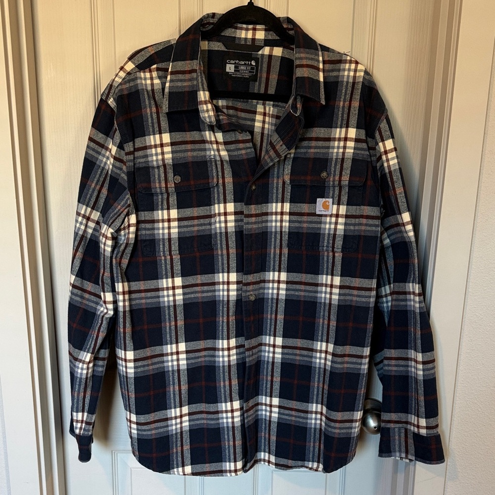 Carhartt Men's Blue and White Plaid Button Down Shirt